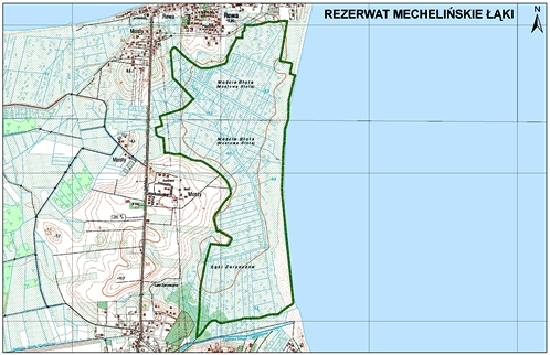 Mapa rezerwatu Mechelińskie Łąki